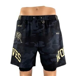 NFGU Wolves Black Blue Camo Camouflage Athletic Sports Compression Shorts Size L